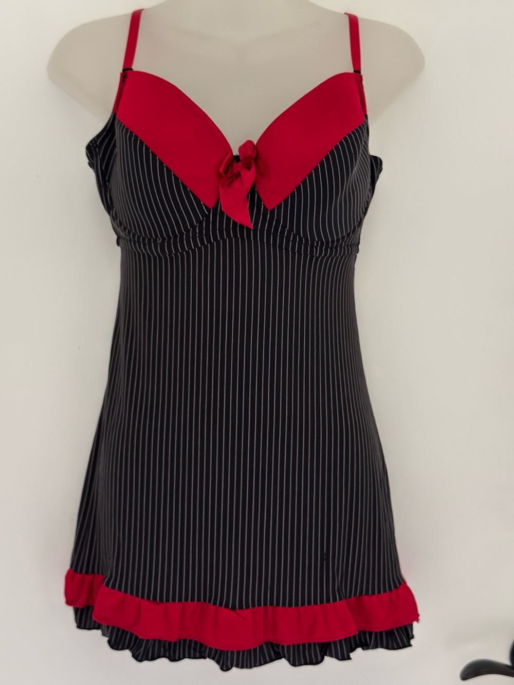 Miss behavin Red & Black Pinstripe Satin-Trim Chemise baby doll lingerie